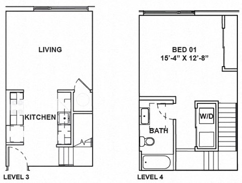 Floor plan for 1 bed, 1 bath, 716 sqft